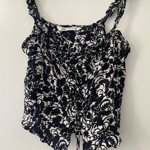 Zara Black and White Floral Top